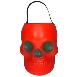VINTAGE Halloween 70s AJ Renzi RARE Orange Green Eyes Skull Treat Bucket No. 800